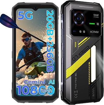 HOTWAV Hyper 7 Rugged Phone 5G Unlocked 2025, 20GB + 256GB/2TB Rugged Smartphone Android 14, 10800mAh 33W, 6.6" FHD+ 120Hz 2K Waterproof Phone, 64MP + 32MP Cell Phone, NFC/GPS/OTG/Fingerprint/T-Mobile