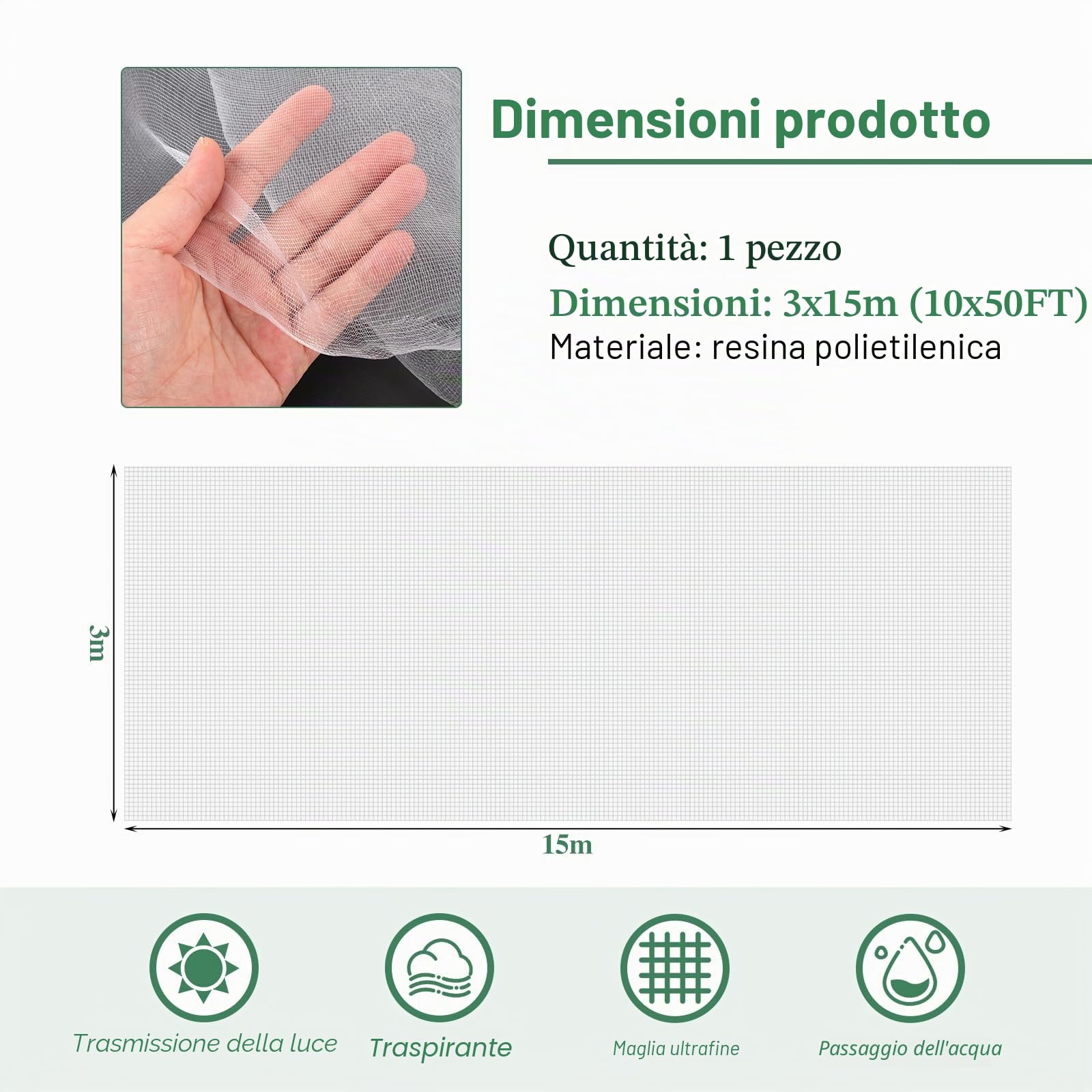 Rete da giardino Rete anti-insetti Barriera ultra fine per la protezione delle piante in rete per le coltivazioni di ortaggi, fiori, frutta e piante da serra (10x50FT)