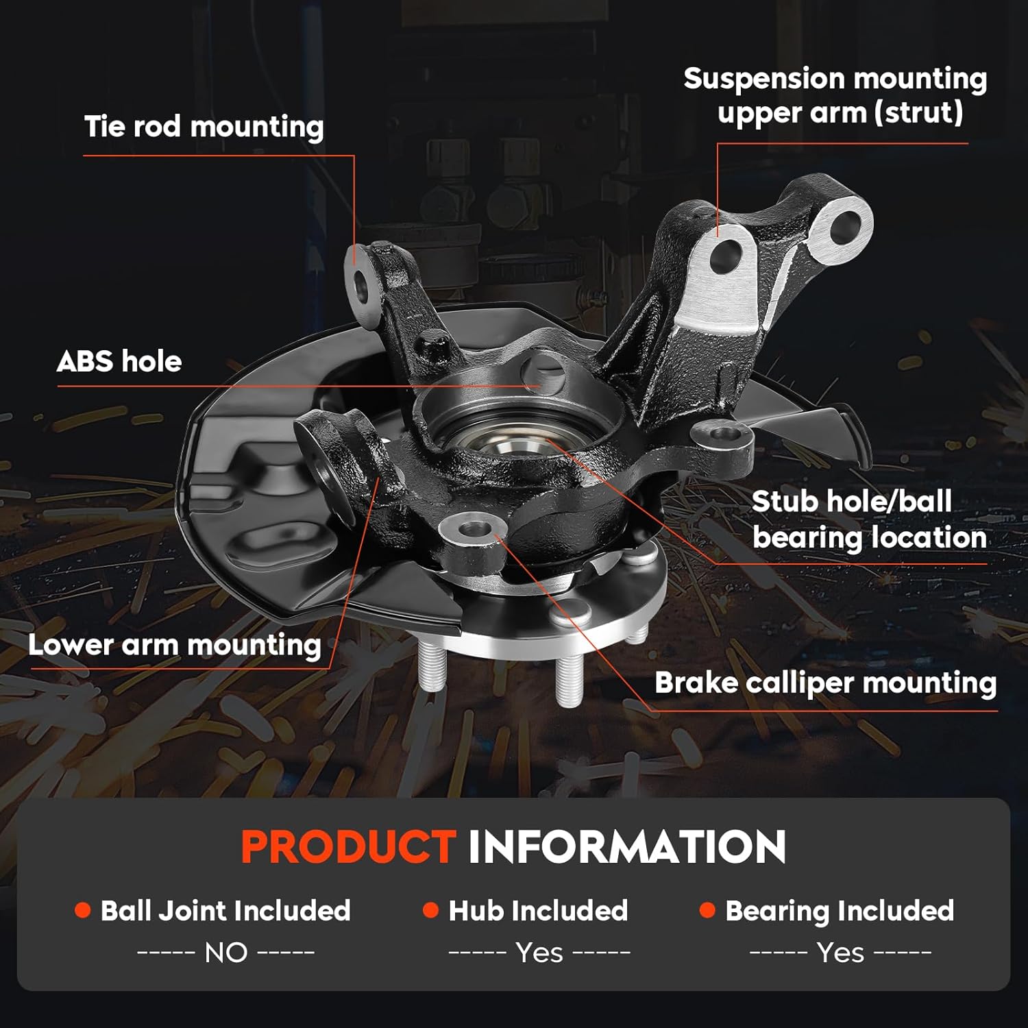 Front Steering Knuckle & Wheel Bearing Hub Assembly for Toyota Corolla 2003 2004 2005 2006 2007 2008 L4 1.8L, 698-389 698-388 698389 698388 LK029 LK030, FWD, Left Side and Right Side