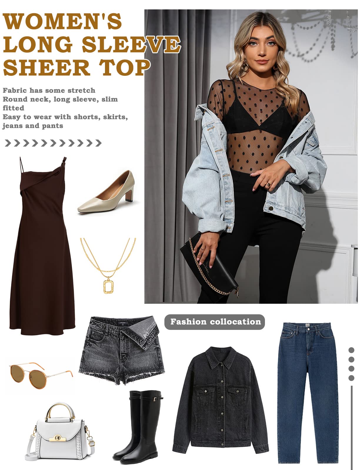 CMTOP Donna Maglie Manica Leggera Lunga Maglietta in Rete Trasparente Tops Slim Fit T Shirt in Tulle