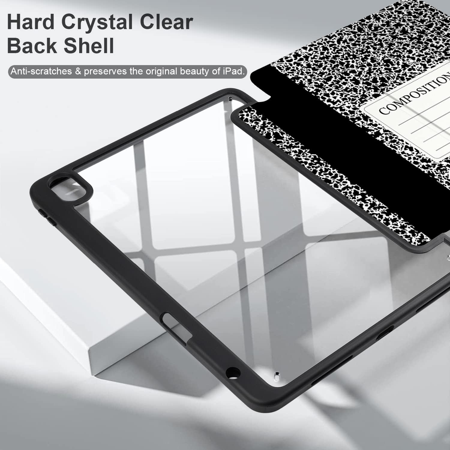 Batianda Designed Case for New iPad 11 A16 Chip 2025 / iPad 10th 10.9-inch 2022 [Built-in Pencil Holder] Shockproof Cover with Clear Transparent Back Shell TPU Bumper Auto Sleep/Wake, Notebook