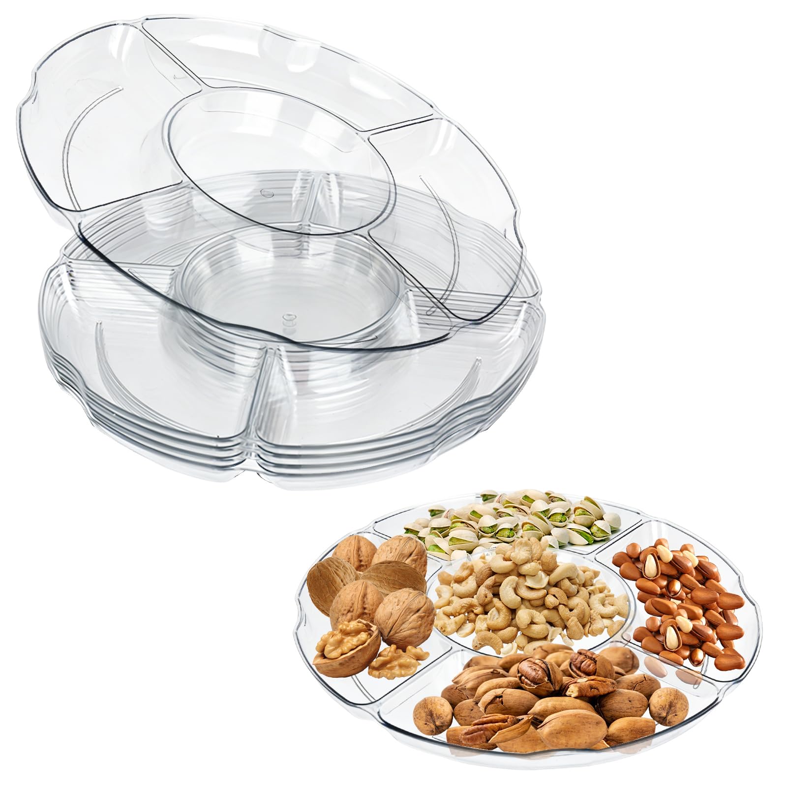 XCWTBL 5 Pack Clear Compartment Trays with 5 Section, Reusable Plastic Trays and Platters for Parties, Serving Dishes & Platters for Parties Snacks Fruit Candies Dessert Nibbles Nuts