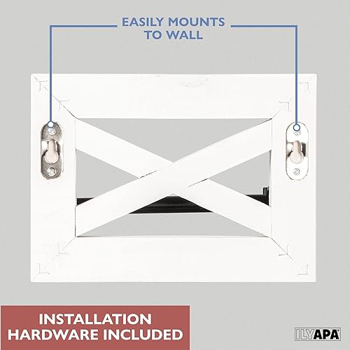 Miniatura 4 de Ilyapa Juego de soporte de papel higiénico rústico con toallero para baño, estantes de pared - Madera blanca y barra de metal negro, decoración de