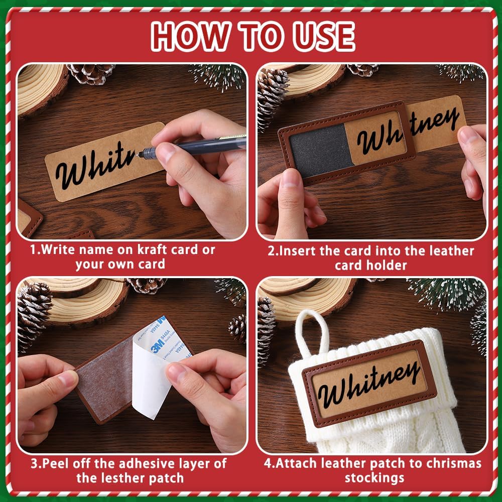 4Pack Christmas Stocking with Leather Patches,18” Personalized Hanging Large Cable Knitted Custom Name Xmas Red Green White Stockings for Christmas Family Party Fireplace Decor - Image 3