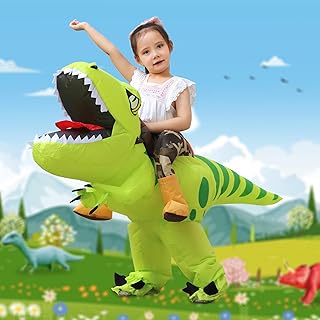 Inflatable Dinosaur Costume Kids - Dinosaur Costumes for Kids, Riding T Rex Dino Costume, Dinosaur Rider Costume, Inflatable Halloween Costumes, Funny Blow up Costume for Halloween Party