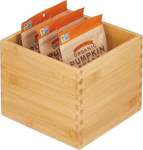 Miniatura 6 de mDesign Contenedor de almacenamiento de cocina de bambú, caja organizadora de cajones cuadrados para despensa, estantes o encimera, sostiene