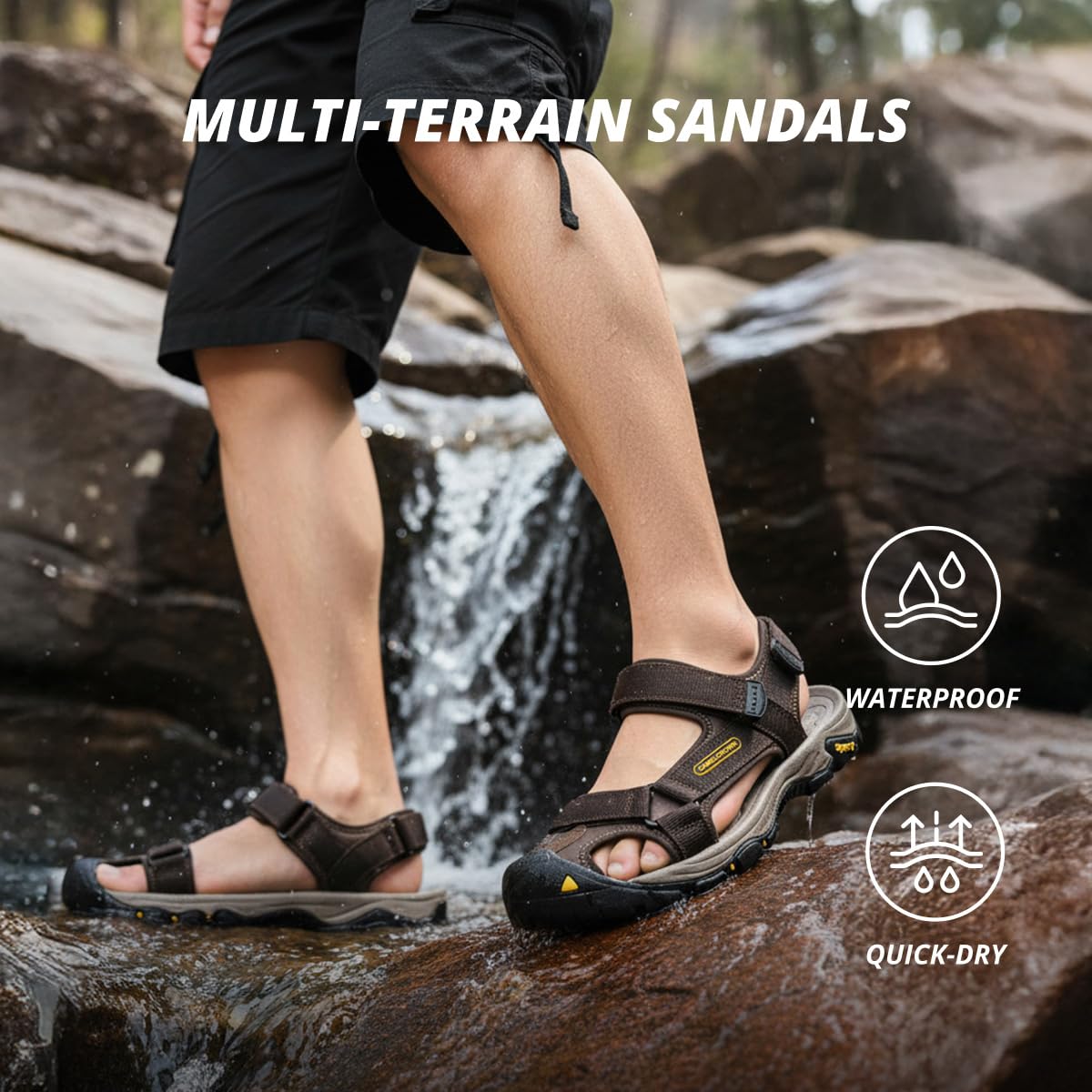 CAMEL CROWN Sandalias de senderismo impermeables para hombre, sandalias de agua con puntera cerrada, sandalias deportivas para verano, al aire libre, playa, barco