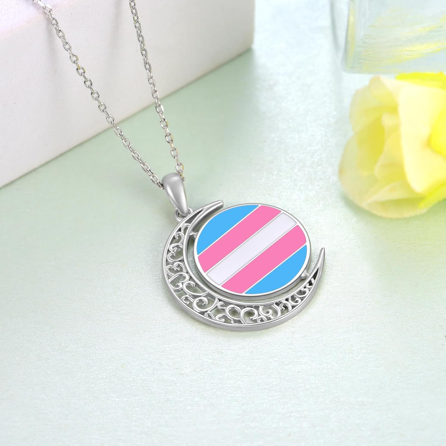 Trans Pride Necklace Sterling Silver Trans Necklace Pride Jewelry for Transgender - Image 3