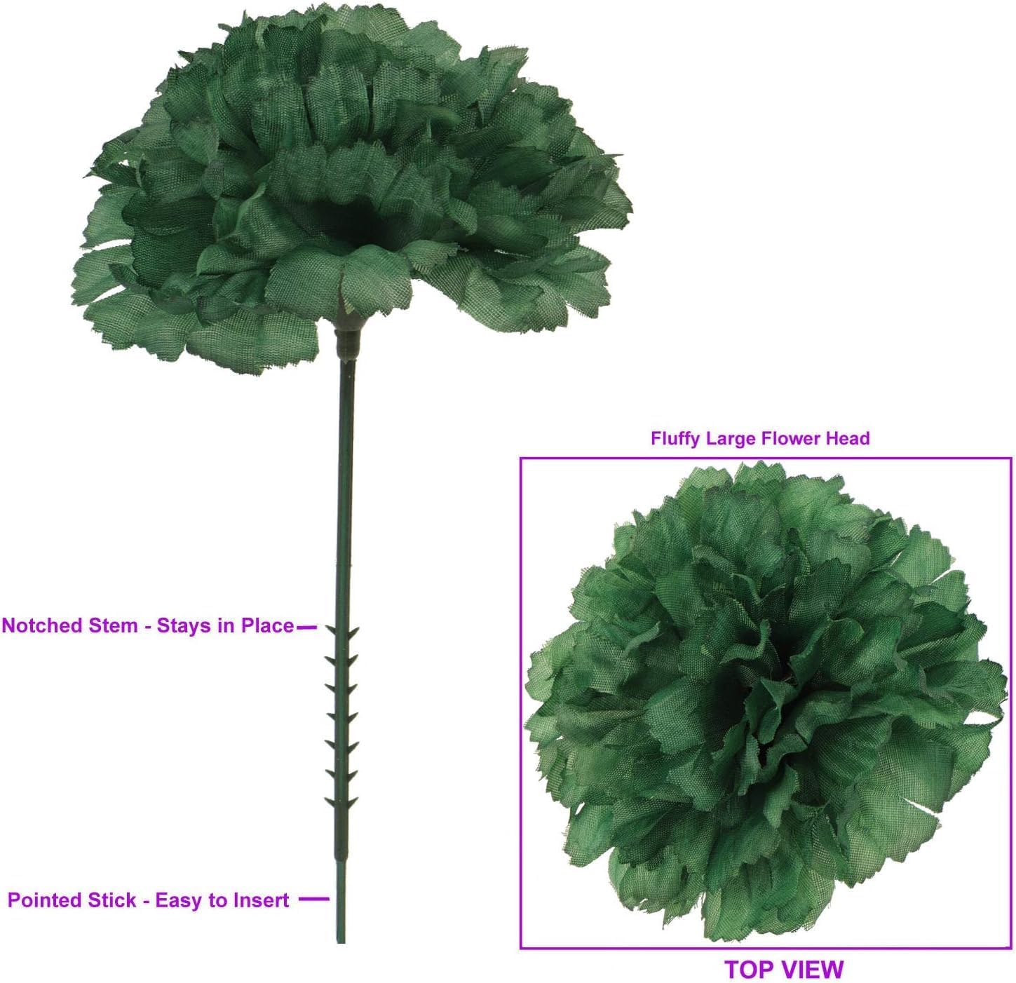 Larksilk 100 Pack Emerald Green Silk Carnations - Bulk Artificial Carnation Flower Heads, 5" Stems, 3.5" Blooms for Wedding Centerpieces, Bridal Bouquets & DIY Crafts
