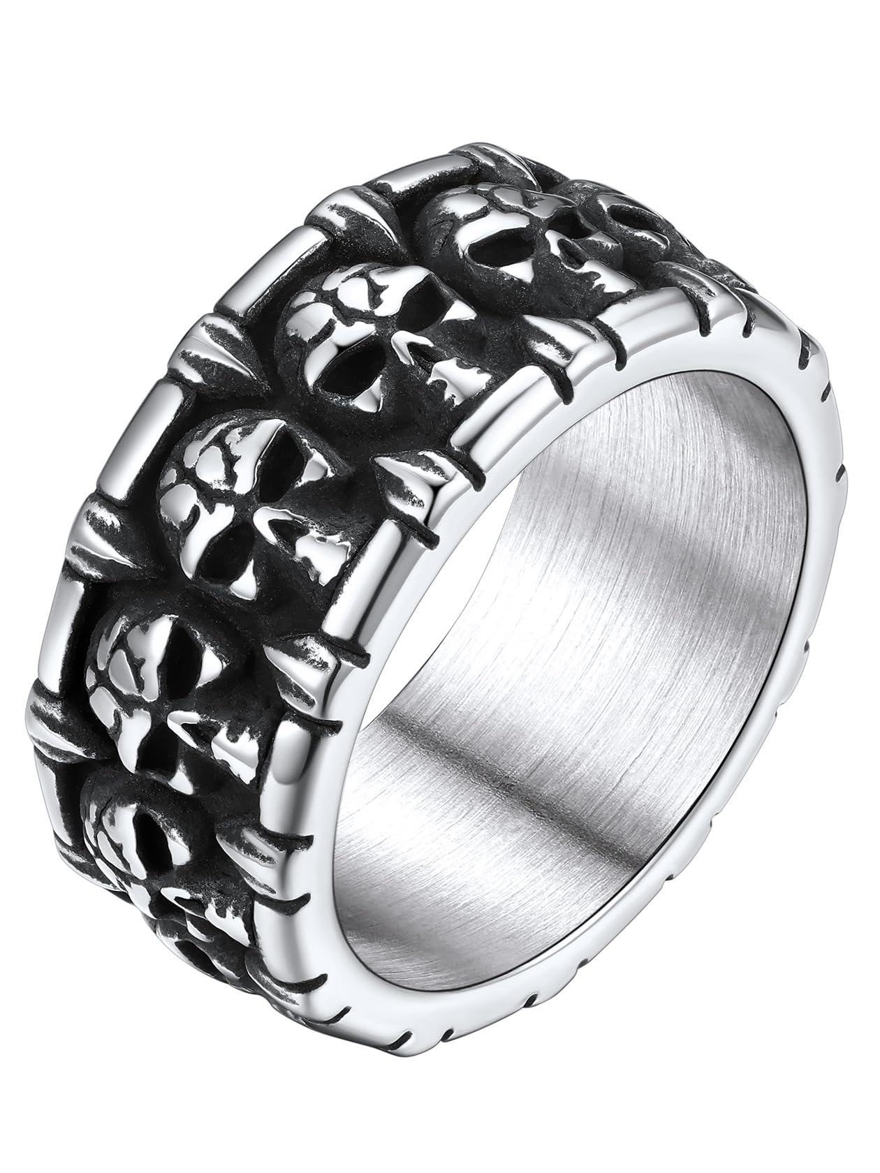 ChainsHouse Skull Rings for Men, Stainless Steel/Black Plated Gothic Rings, Skeleton Cocktail Party Biker Ring, Offer Custom Service, Size 7-14, Send