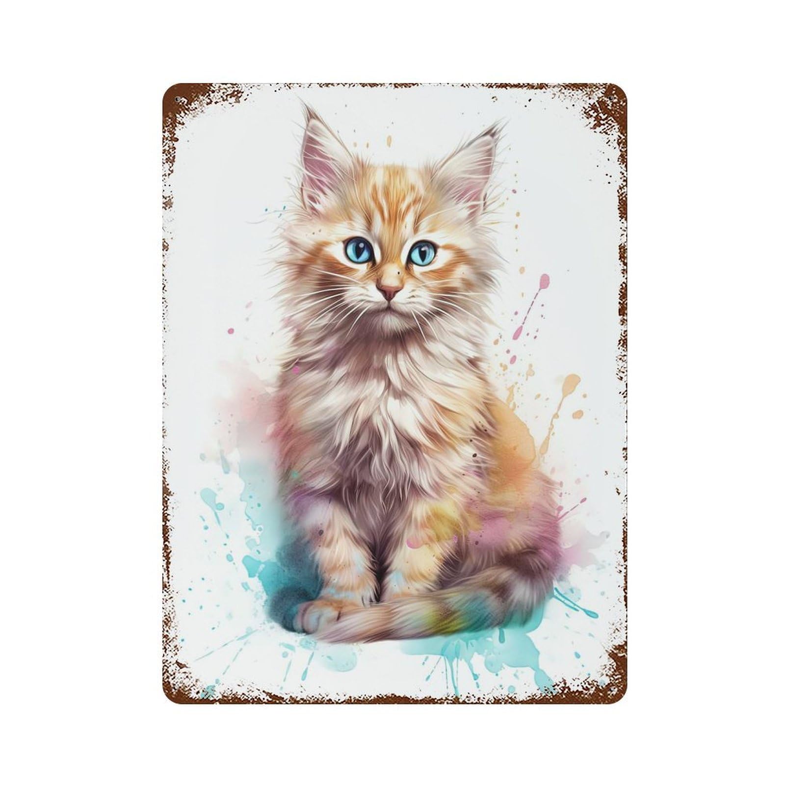 Garage Style Baby Siberian Cat Kitten Distressed Metal Wall Sign 15.7"x11.8", Shabby Chic Decor for Bar And Workshop