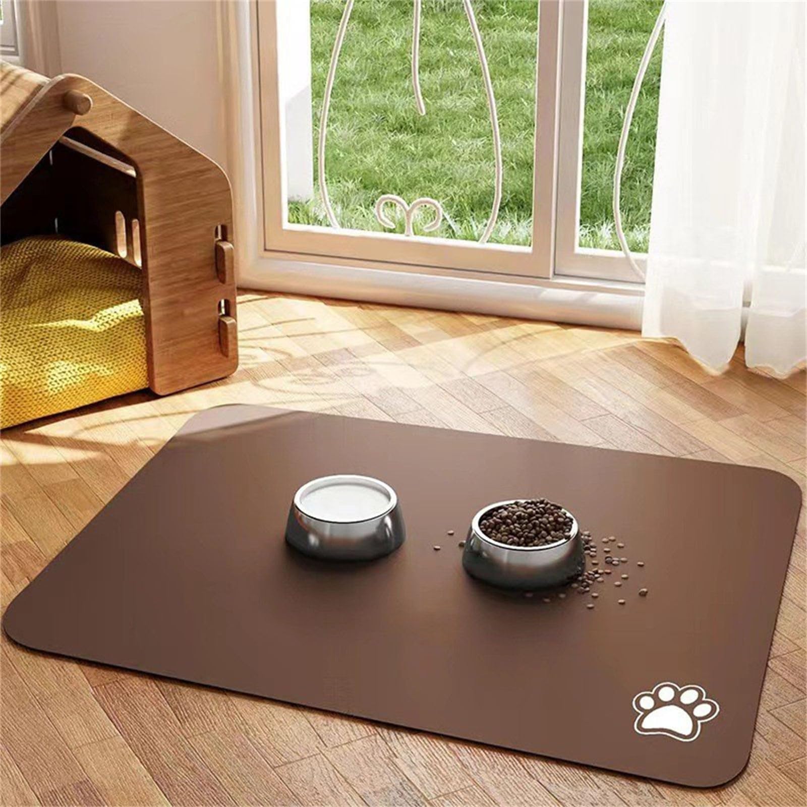 Hearda Pet Mats for Food Bowls Water Absorbent, Pet Food Mat Non Slip Quick Dry Cat Feeding Mat Diatomite Pet Feeding Mat Dog Bowl Mats Durable Water Dispenser Mat (20x30cm,Coffee Color Q)