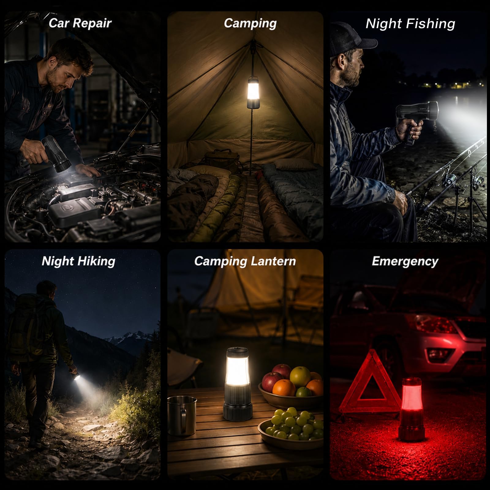 FORTO Wiederaufladbarer Strahler, 550 m Leuchtweite, 5000 Lumen und IPX8 wasserdicht, 12,2 m Tiefe, warme Campinglaterne, perfekt für Spaziergänge mit dem Hund, Camping, Abenteuer, Heim-Backup