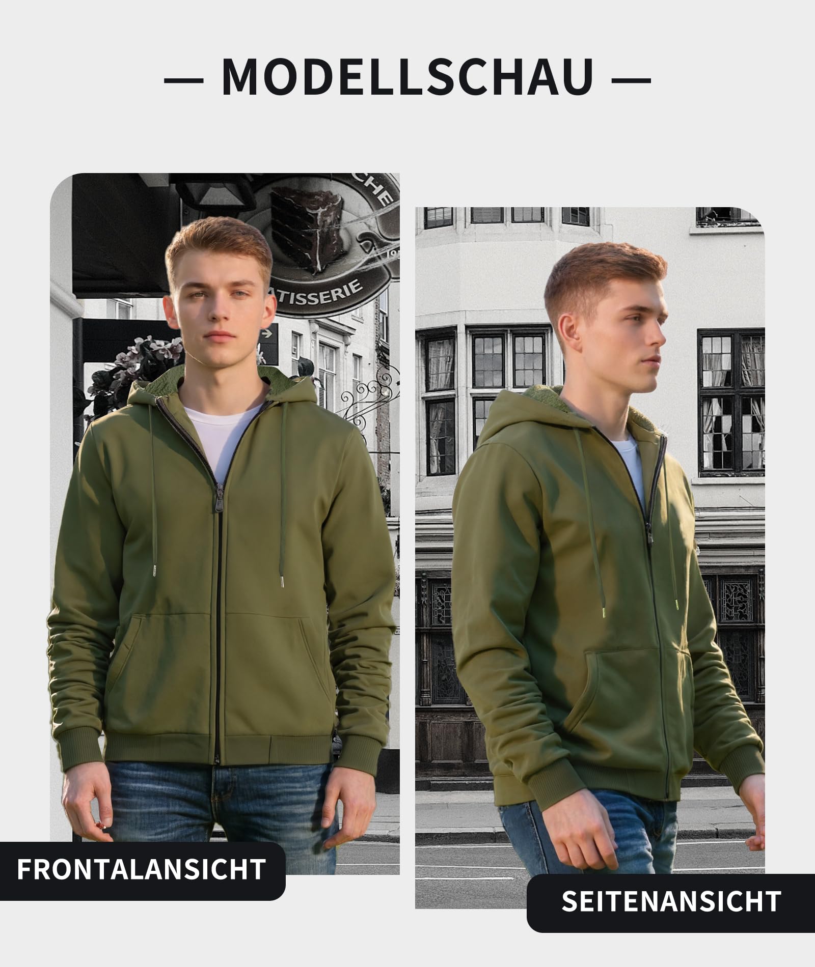 SwissWell Felpa Uomo con Cappuccio Giacca Uomo in Pile Caldo Felpa Invernale Hoodie con Zip Verde Oliva L