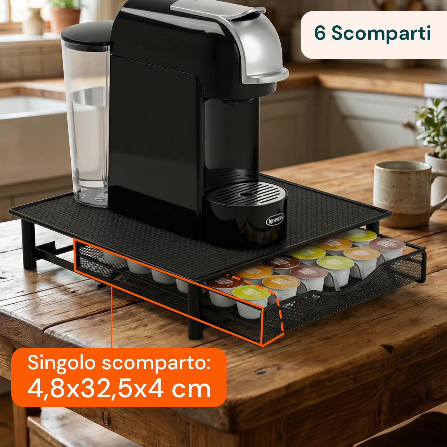 Avilia - Porta Capsule in Acciaio Inox 36 Posti con Cassetto Estraibile per Capsule Ø54 mm, Supporto Salvaspazio per Macchina da Caffè, Design Moderno per Cucina e Ufficio