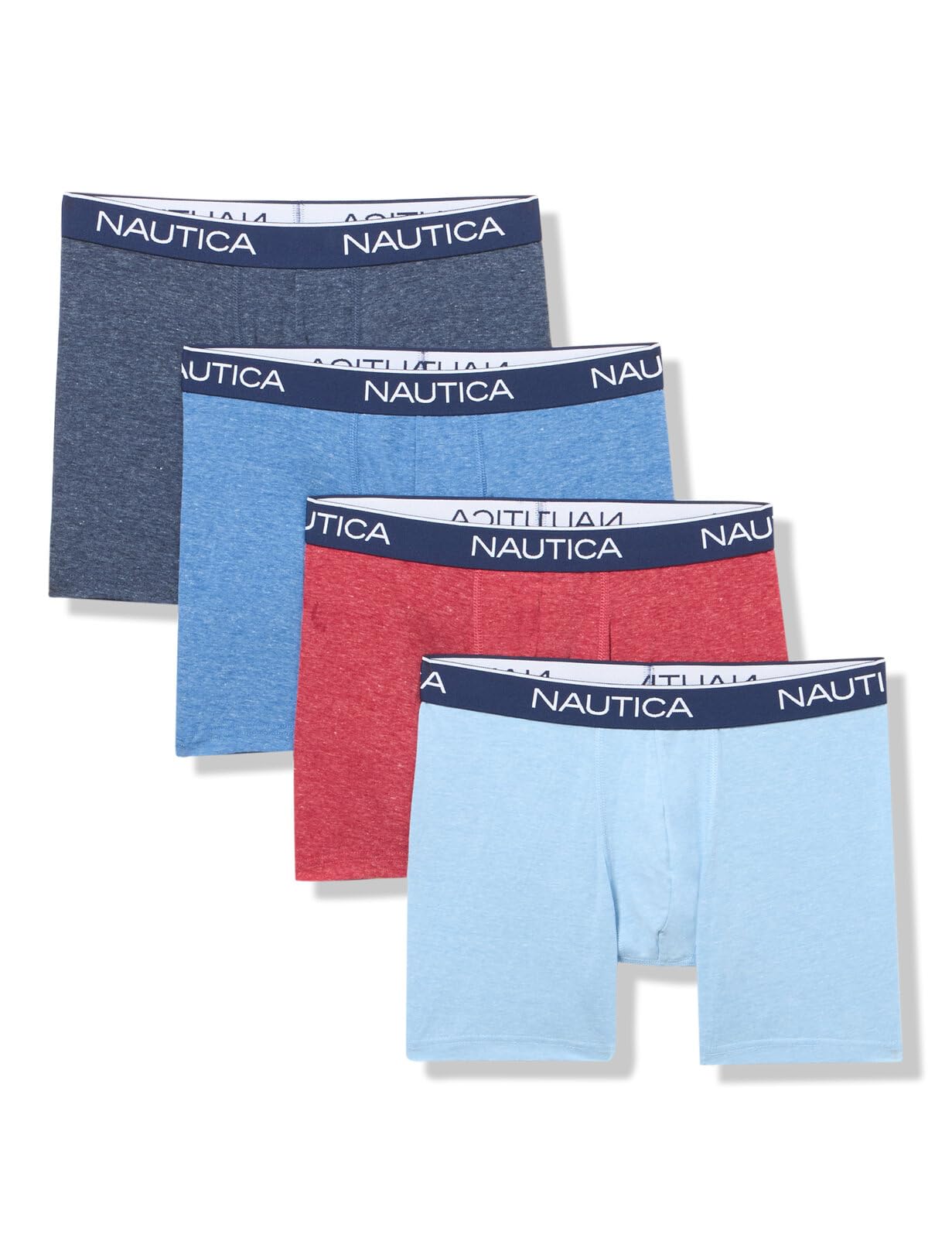 Nautica Men's Peacoat/Dutch/Sea Mist/Nautica Red Heather 4 Pack Heather Stretch Boxer Briefs, Xl