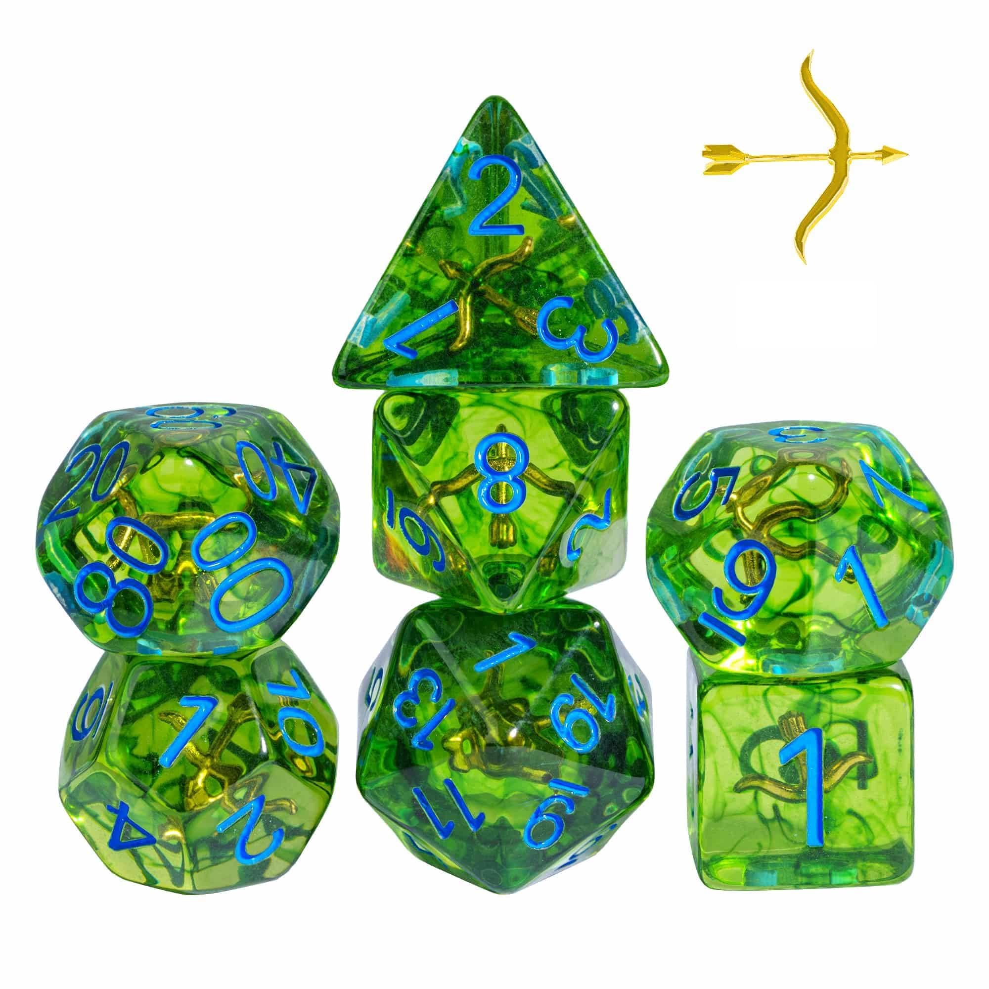 Cusdie 7-Piece Polyhedral DND Dice, D&D Dice Set for Dungeons and Dragons Role Playing Games RPGs(Ranger's Bow)