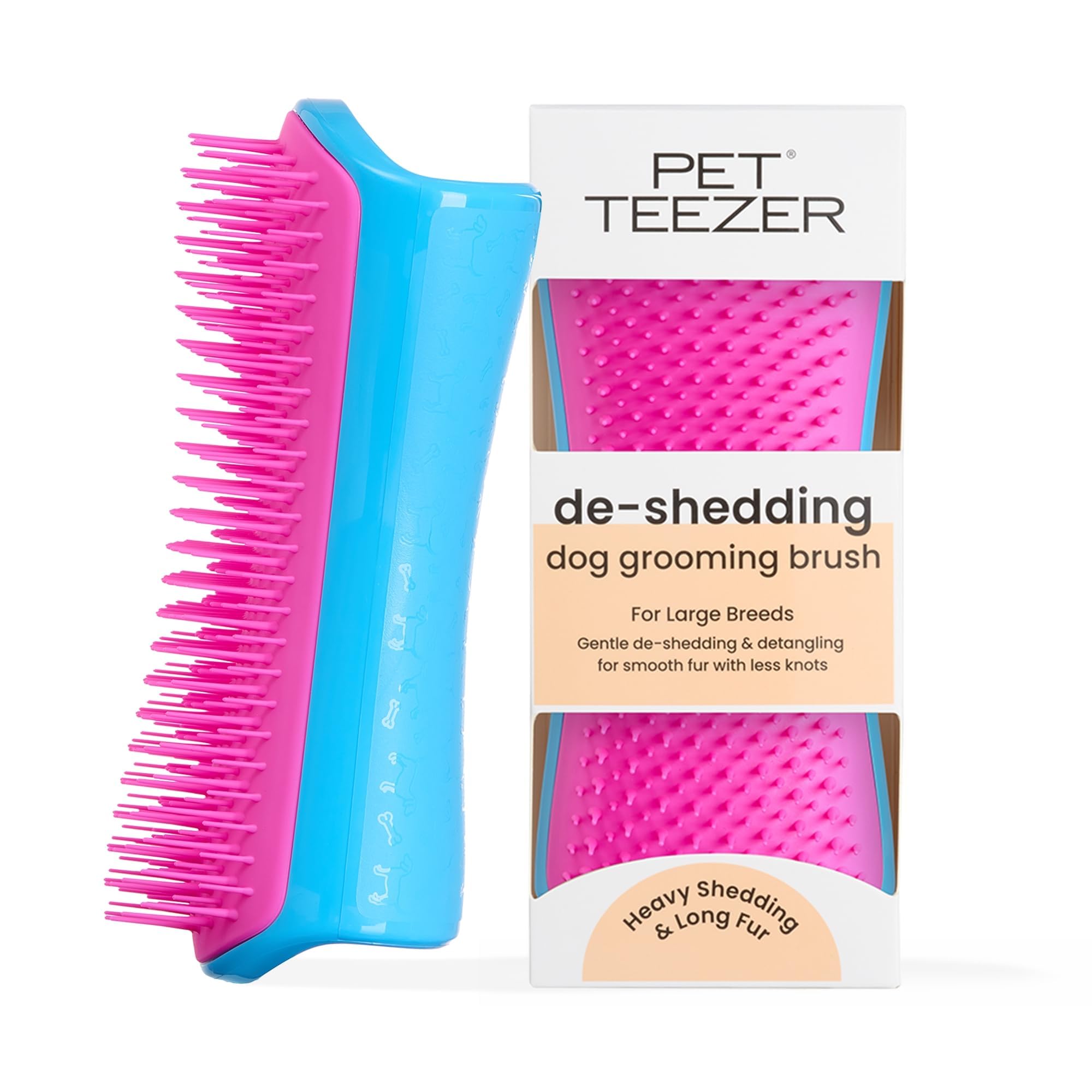 Pet TeezerDe-Shedding and Dog Grooming Brush, Blue And Pink
