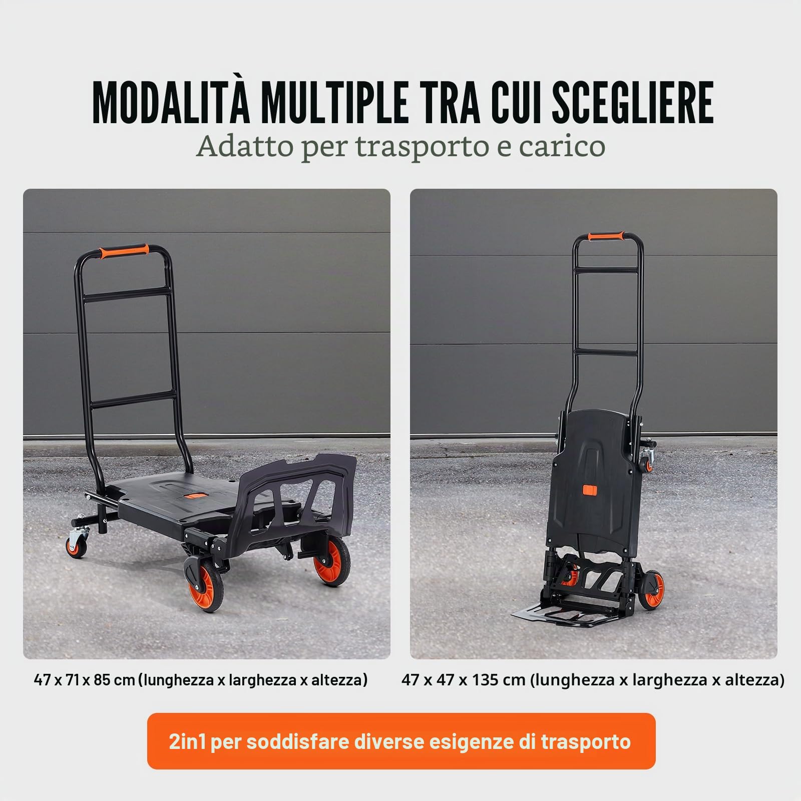VEVOR Carrello a Mano Pieghevole in Alluminio, Carrello Portacarichi Max. 136kg, Piattaforma Ruote per Trasporto di Merci da Magazzino
