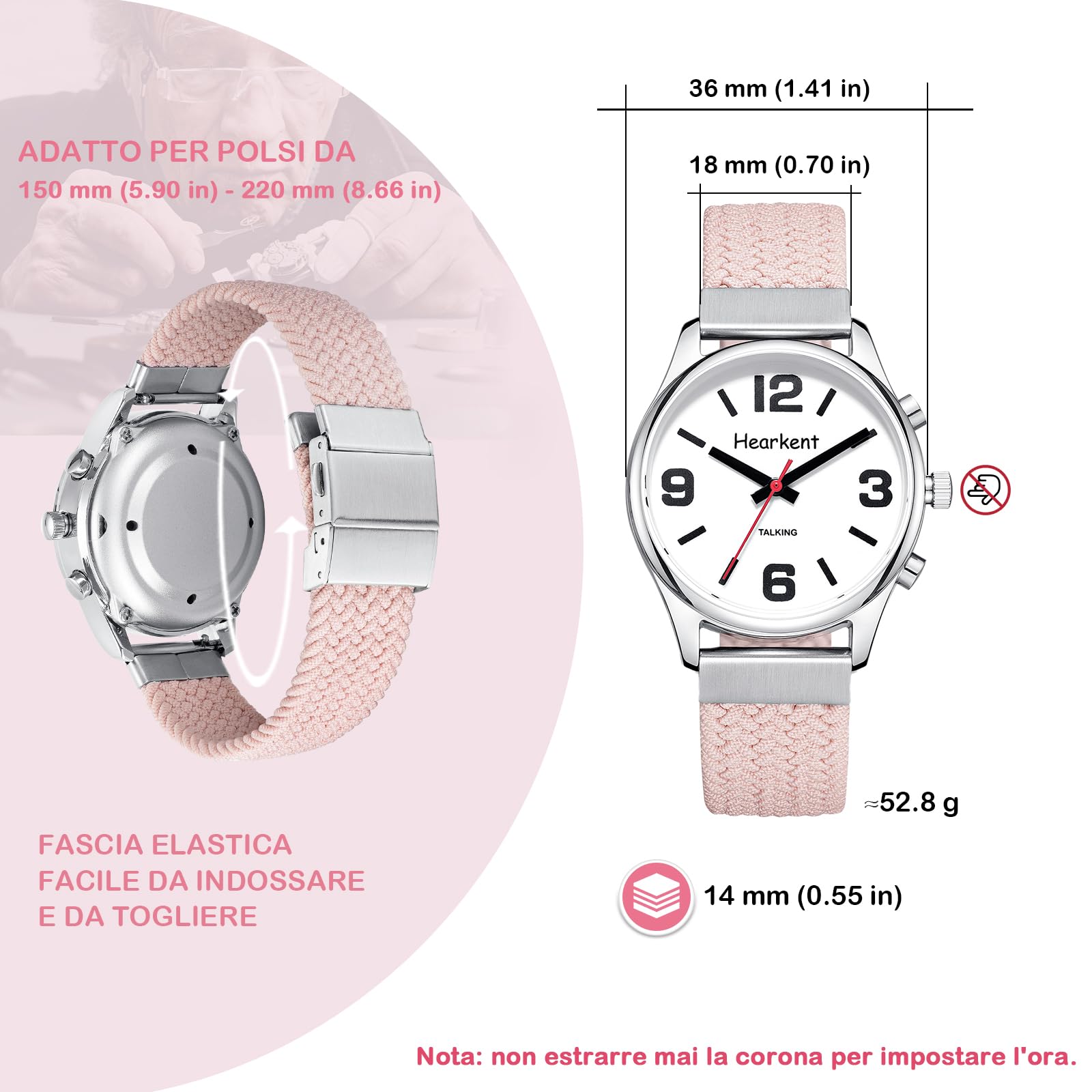 Orologio da donna con voce italiana e ampio display digitale Orologio adatto agli anziani con problemi di vista, ipovedenti, non vedenti o malati di Alzheimer Dotato di sveglia e cinturino in nylon
