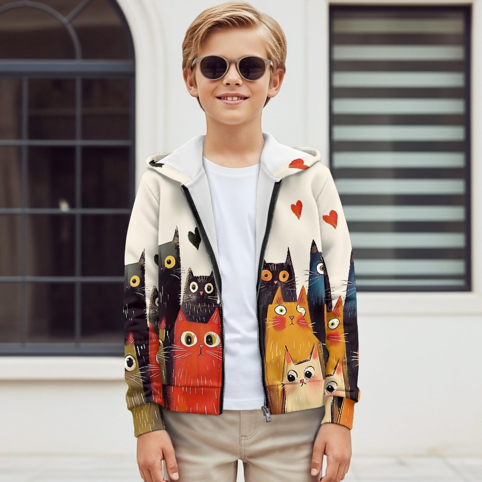Amzbeauty Sudadera con capucha y cremallera para niños y niñas, con bolsillo, para la escuela, ropa infantil