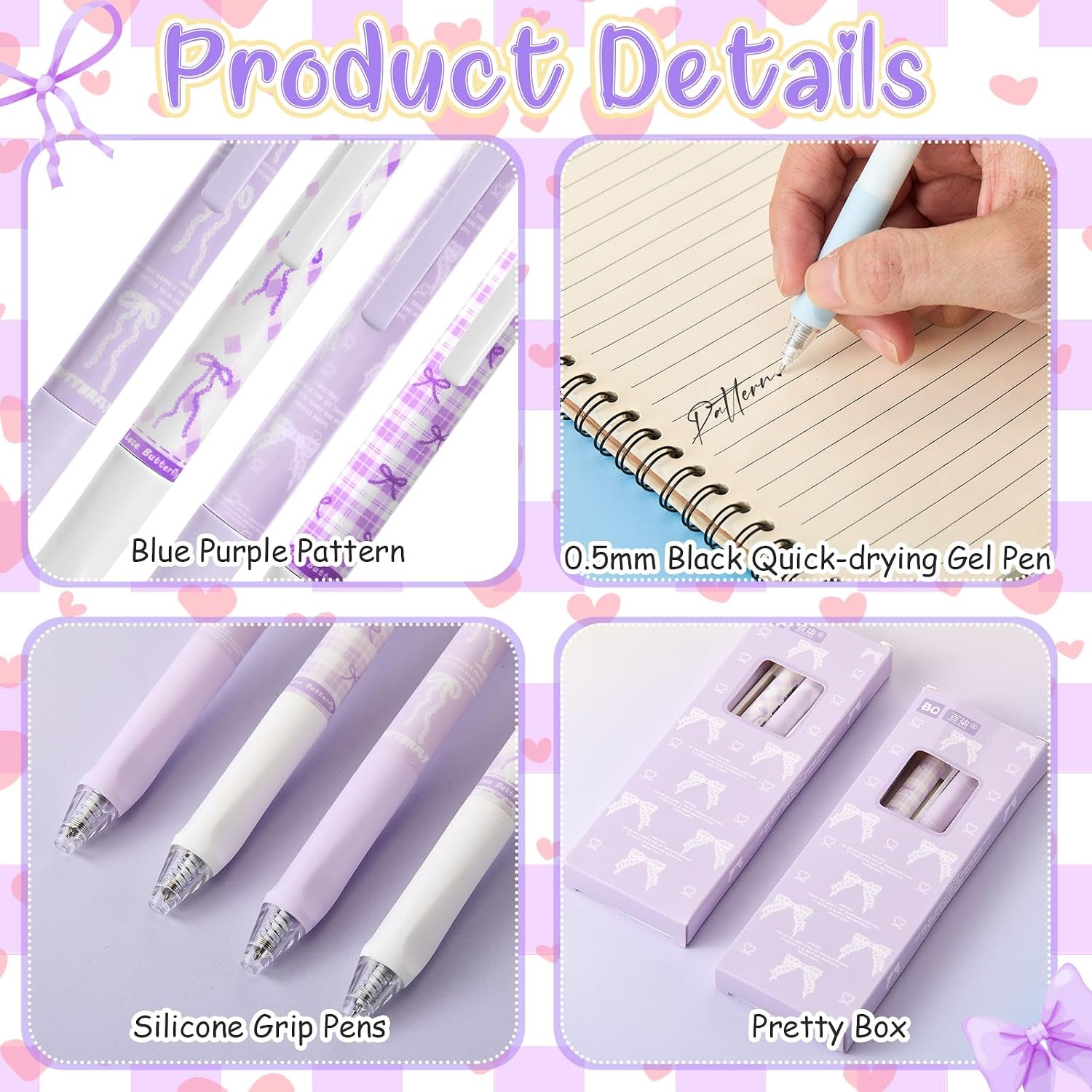 Fuyoooo 12 Pcs Cute Bow Pens Coquette Retractable Gel Pen, Purple, Style B image 4