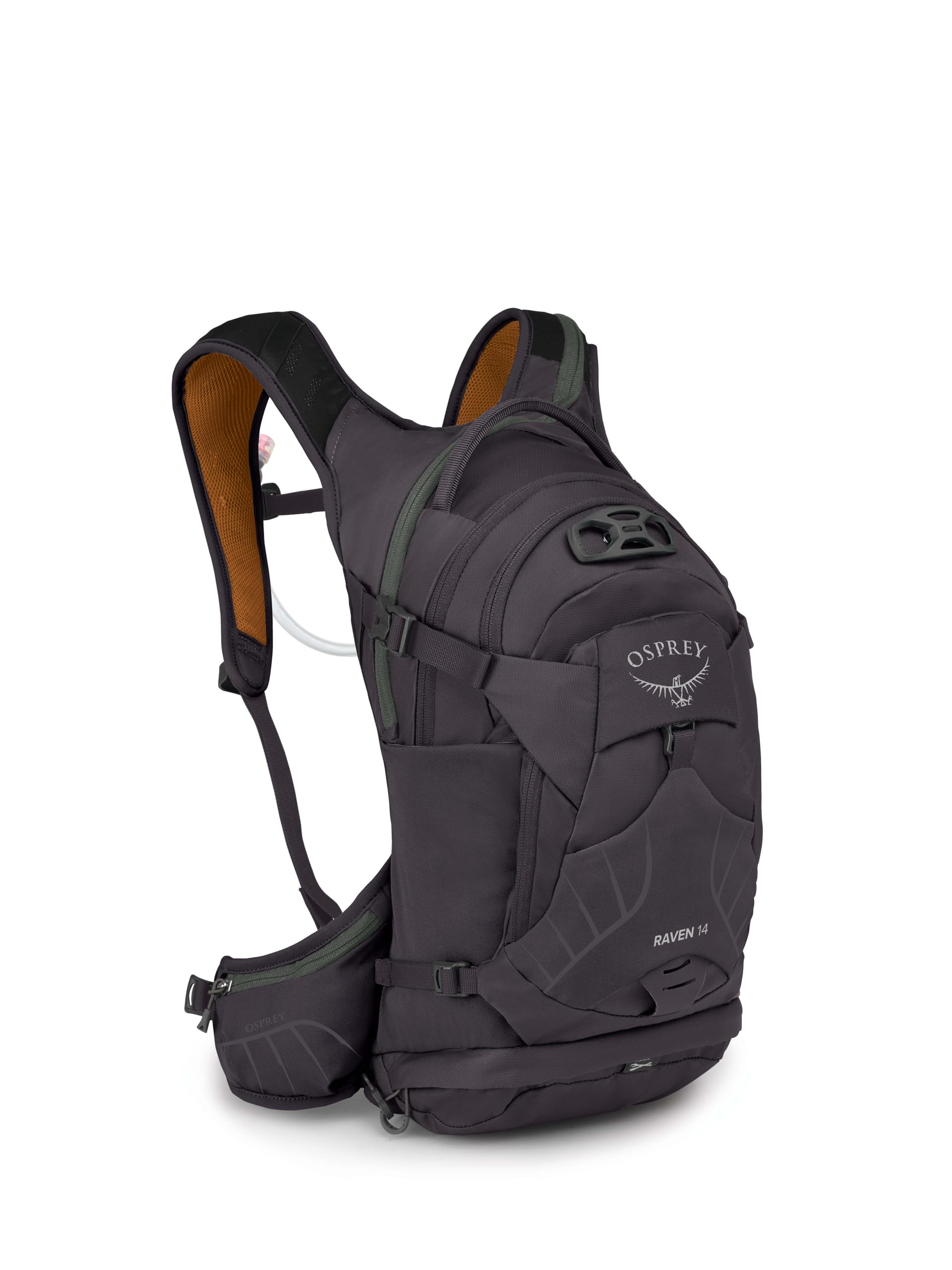 Osprey Raven 14L Zaino da Bici da Donna con Serbatoio Idraulico, Space Travel/Toffee Orange, Extended Fit