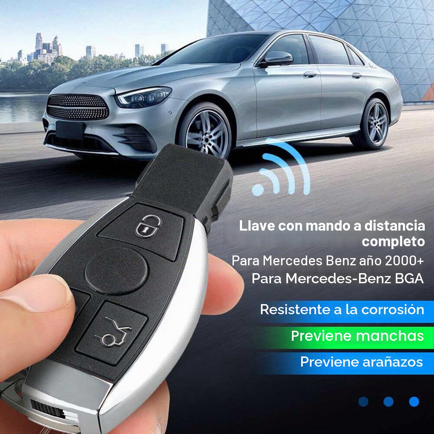 Heart Horse 3 botón Llave de Coche remota, Funda Llave Remoto para Mercedes, Remoto Carcasa Llave para B-en-z A B C E CLK SLK ML Class Mercedes W203 W210 W211 con 433Mhz BGA Chip NEC Blad