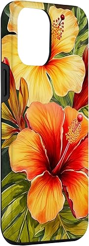 Miniatura 3 de Funda para iPhone 12 Pro Max Hawaiian Tropical Yellow Red Hibiscus Plumeria