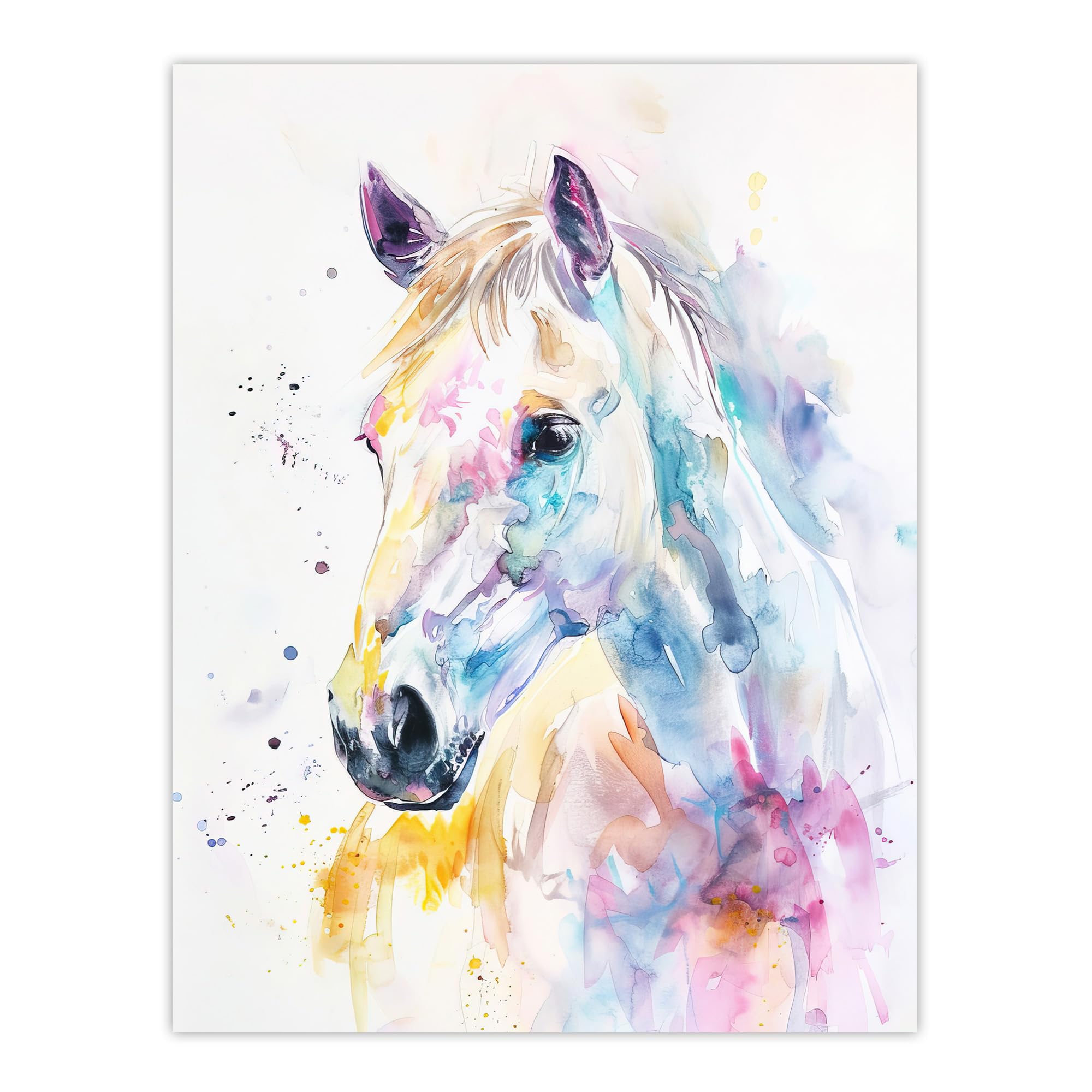 Artery8 - Watercolour Wall Art Print - Horse Head Portrait - W24 inch x H32 inch - Multi