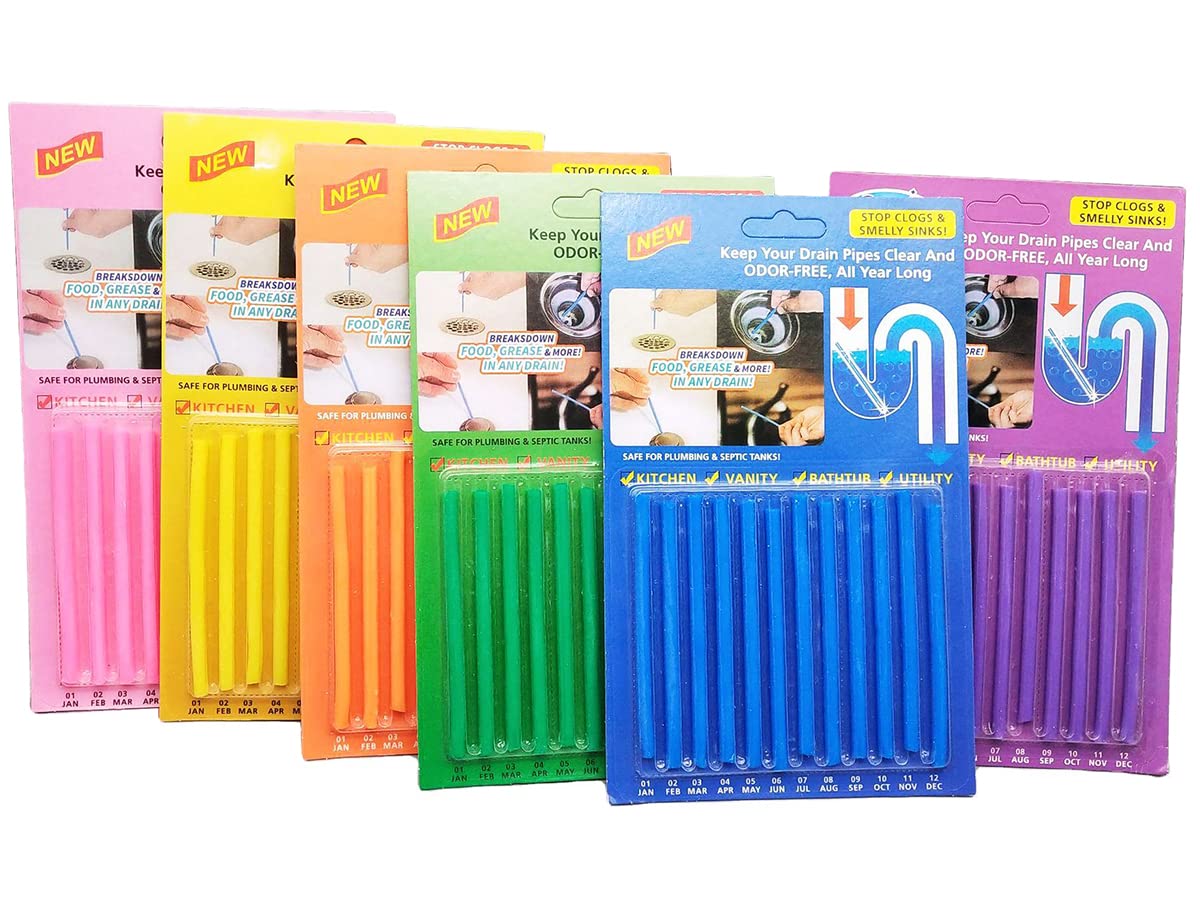 72pcs Drain Sticks Drain Stix Drain Cleaner Deodorizer Sticks Drainstix for Clogs Kitchen Bathroom Sinks Non-Fragile for Preventing Clogs Odor
