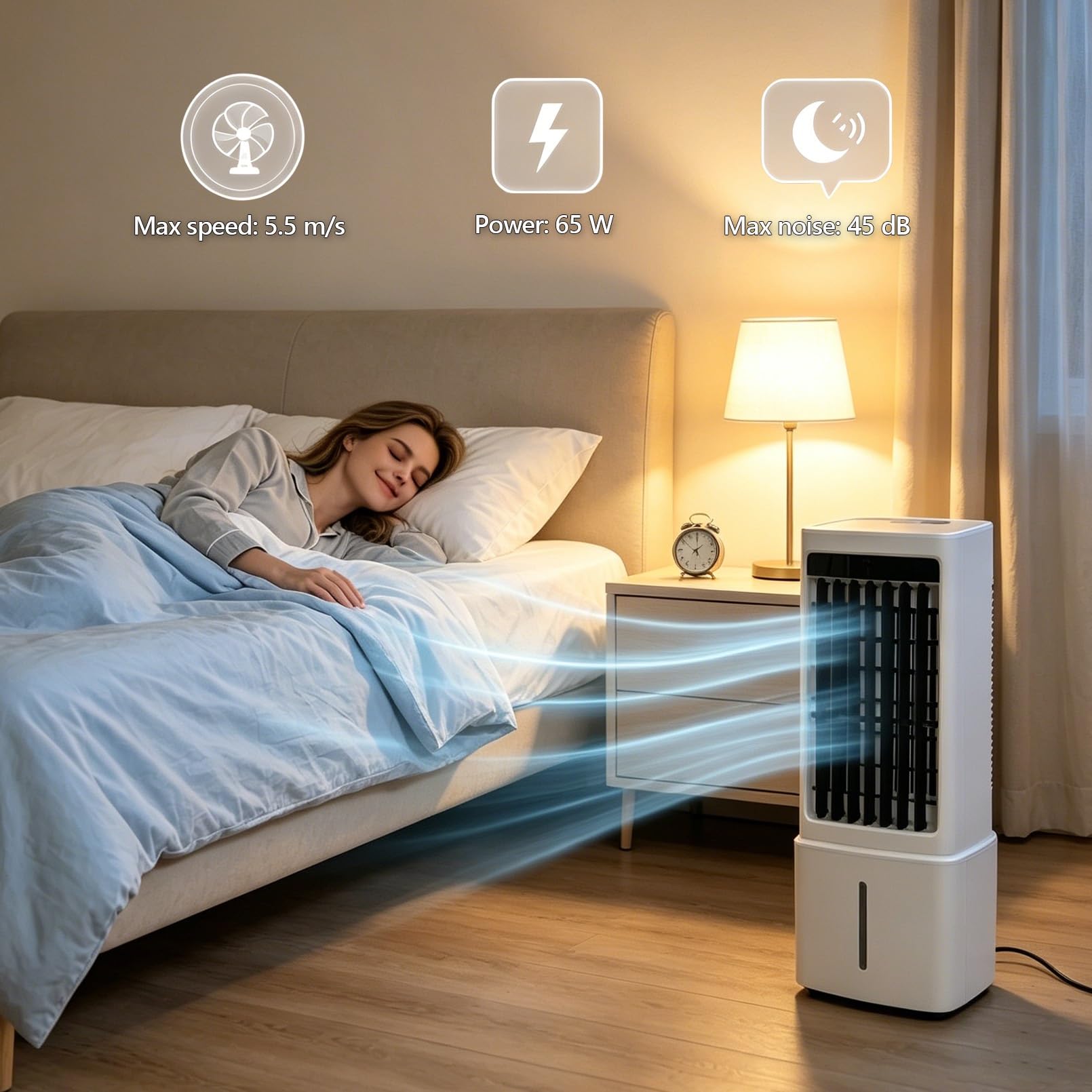 Condizionatore Evaporativo Portatile Senza Tubo 11 L, Raffreddatore d’Aria 3 velocità con telecomando, Ventilatore aria fredda con ghiaccio e umidificatore per domestico, ufficio, camera da letto