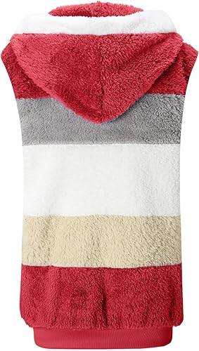 Miniatura 4 de Chaqueta Sherpa de forro polar mullido para mujer, moderna con bloques de color, con cremallera, chaleco mullido para invierno y exteriores,