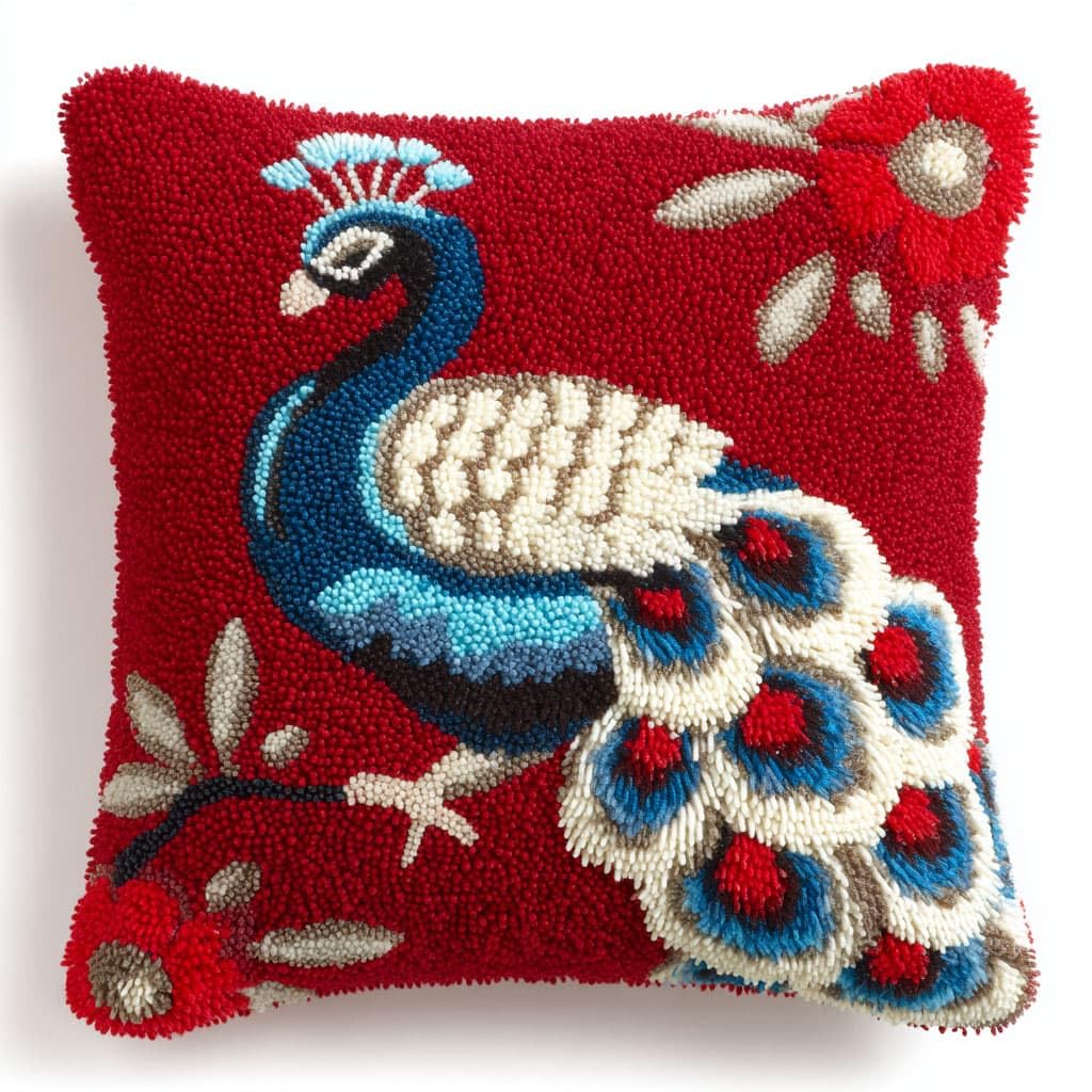 Henypt DIY Pillow Cover Making Kits Latch Hook Kit Peacock