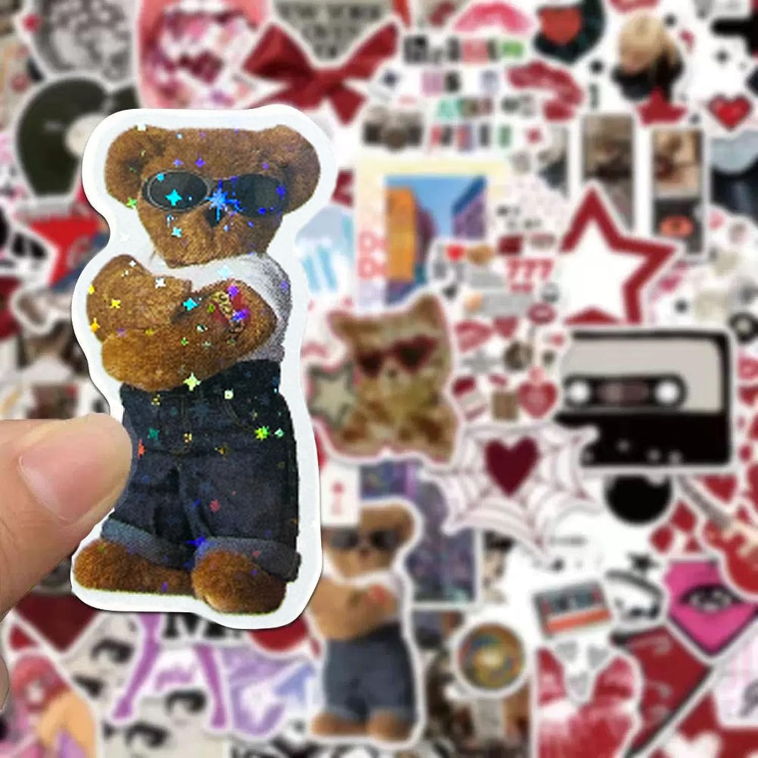 100Pcs Aesthetic Downtown Girls Stickers Pack, Aesthetic Holographic Stickers, Vinyl Waterproof Glitter Sticker, Cool Trendy Y2K Retro Sticker for Water Bottle Laptop Skateboard Party Supplies image 5