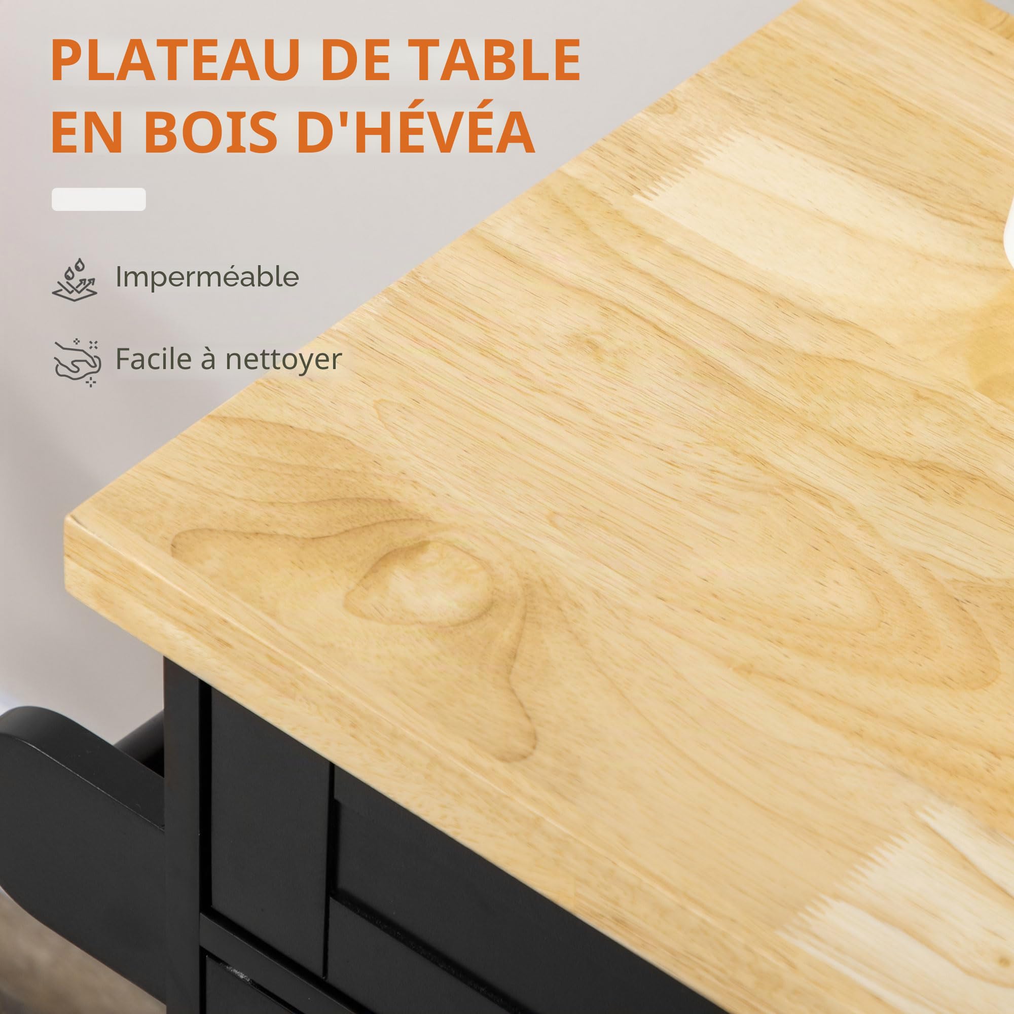 HOMCOM Chariot de cuisine avec plan de travail, chariot de cuisine avec étagère à épices, porte-serviettes pour salon, salle à manger, noir, 109 x 40 x 89 cm