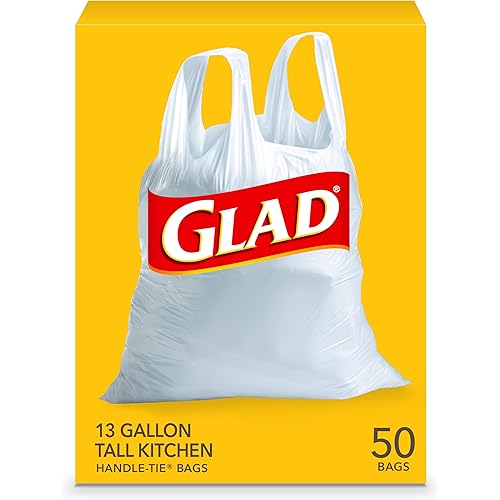 Glad Tall Kitchen Trash Bags 13 Gallon, Unscented Garbage Bags, Handle-Tie, 50 Count