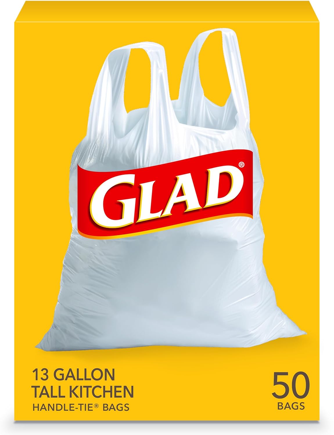 Glad Tall Kitchen Trash Bags 13 Gallon Unscented Garbage Bags Handle-Tie 50 Count
