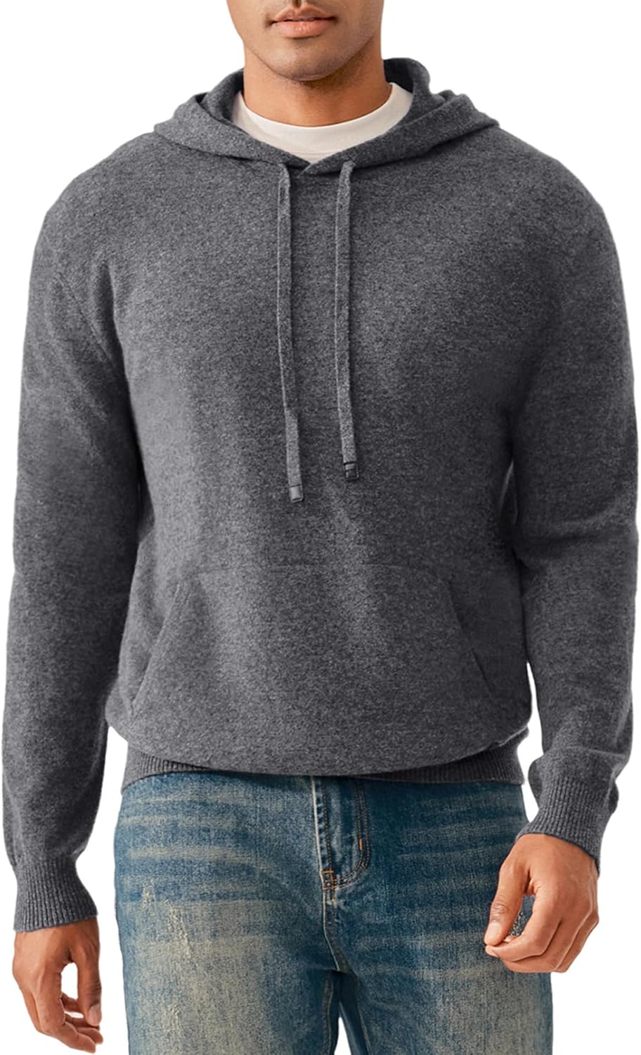 KVSS Men's 100% Pure Cashmere Sweater, Pullover Cashmere Hoodie for Mens with Pocket and Hat | Luxury from Inner Mongolia