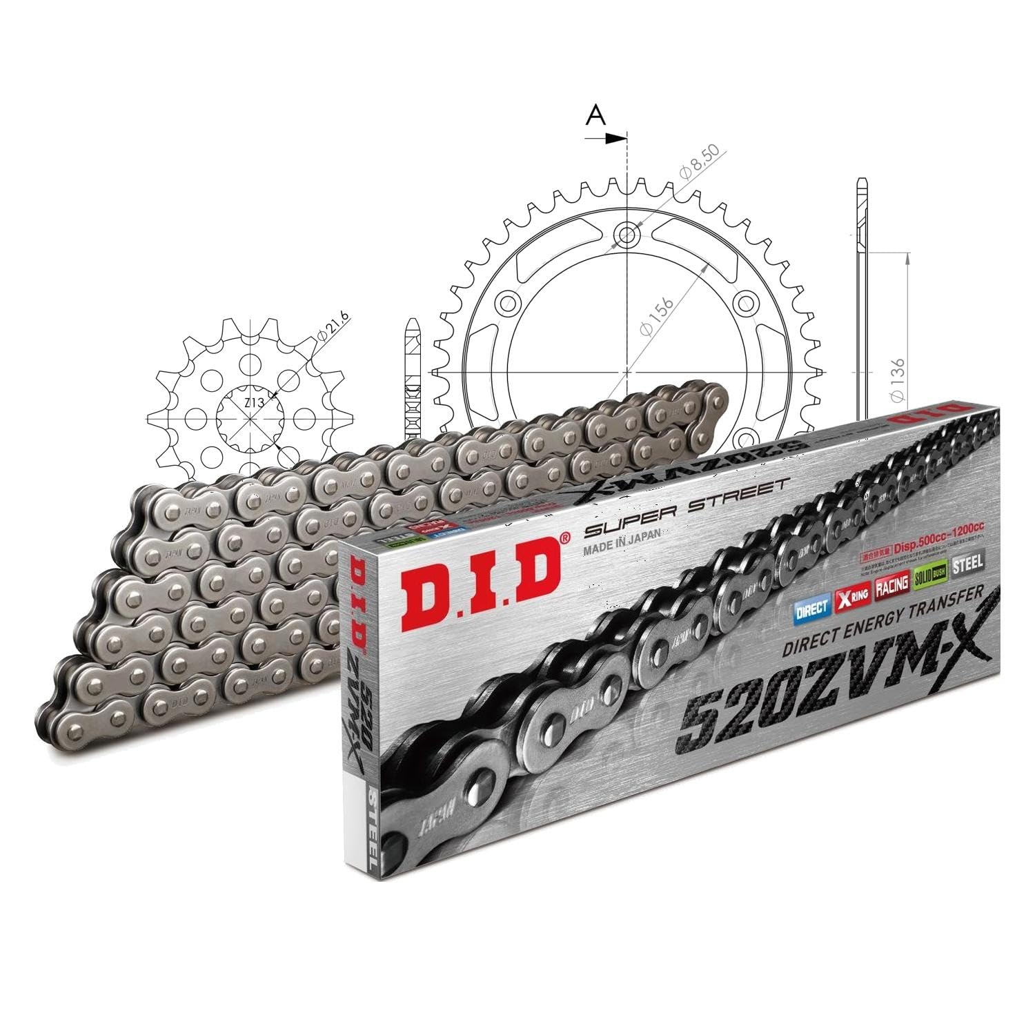Chaîne 520ZVM-X DID acier pour restaurer Suzuki RGV 250 90-94 MXT