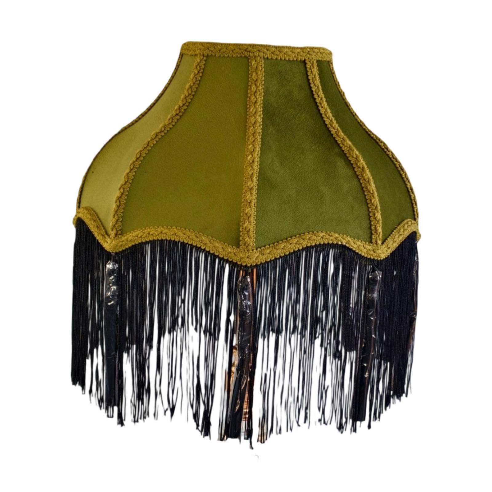 Milageto Lampshade Table Lamp Shade with Tassels Fringe Handmade Victorian Empire Pendant Lamp Shade, Antique Victorian Tassel Lampshade Replacement for E27 for Living Room Bedroom Bedside, Green