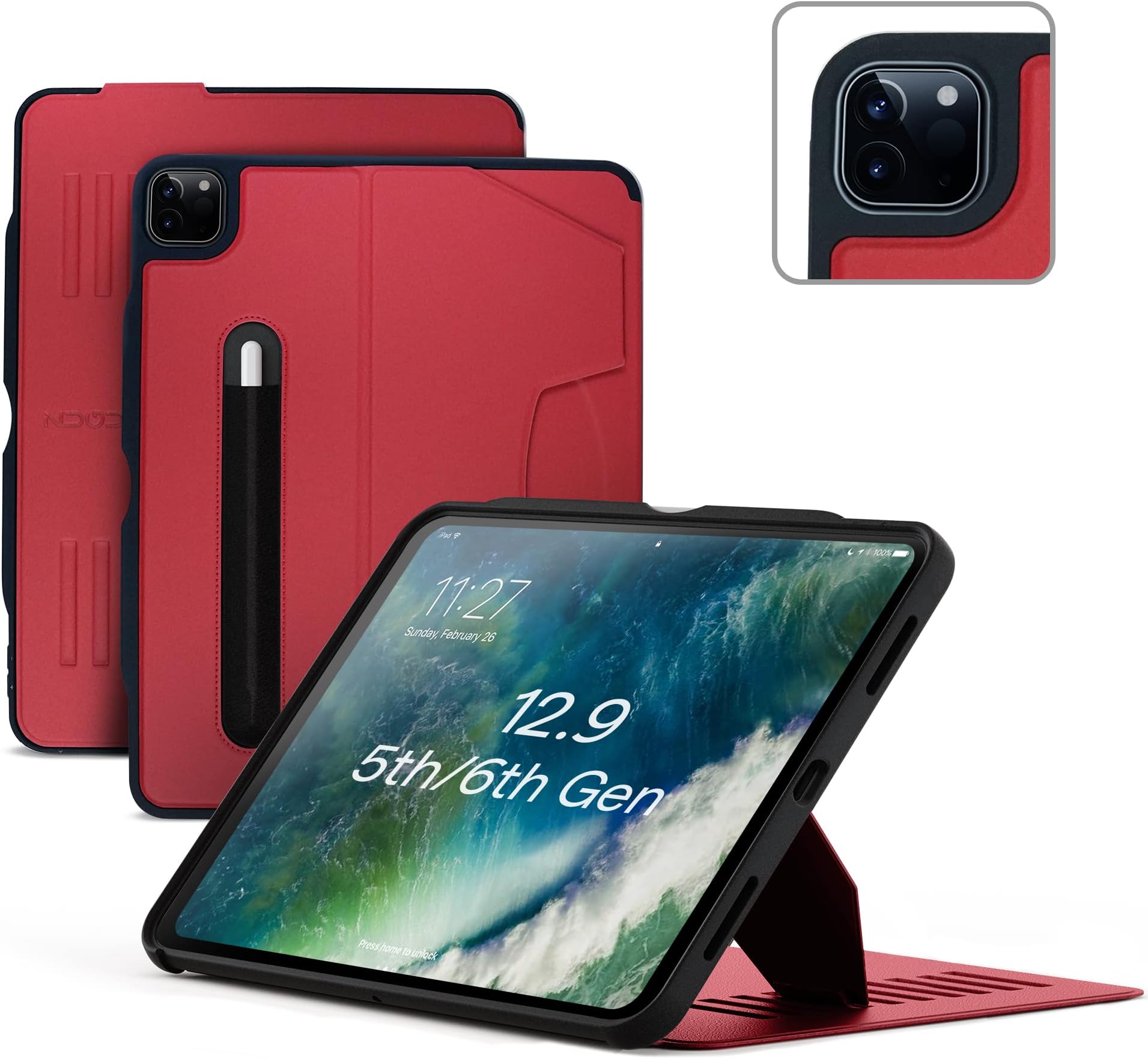 ZUGU CASE iPad Pro 12.9 Case, Alpha Thin Profile Protective Case/Cover Designed for iPad Pro 12.9-inch (4th Gen, 2020) Convenient Magnetic Stand (Auto Sleep/Wake) - Red