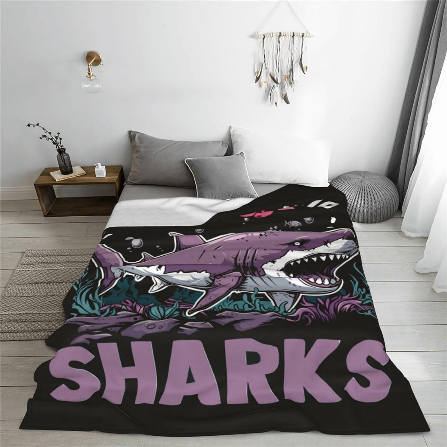 Just A Girl Who Love Sharks Blanket Ocean Sharks Decor Throw Blanket Gifts for Girls Boys Super Warm Soft Plush Fleece Flannel Blanket Winter Couch Bedding Blanket for Adults Kids Women Men 60"X50"