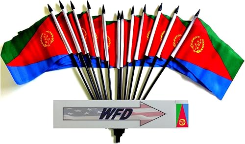 Miniatura 98 de Banderas de escritorio de Nicaragua, paquete de 12 banderas pequeñas de poliéster de 4 x 6 pulgadas en miniatura para mesa de oficina, pequeñas