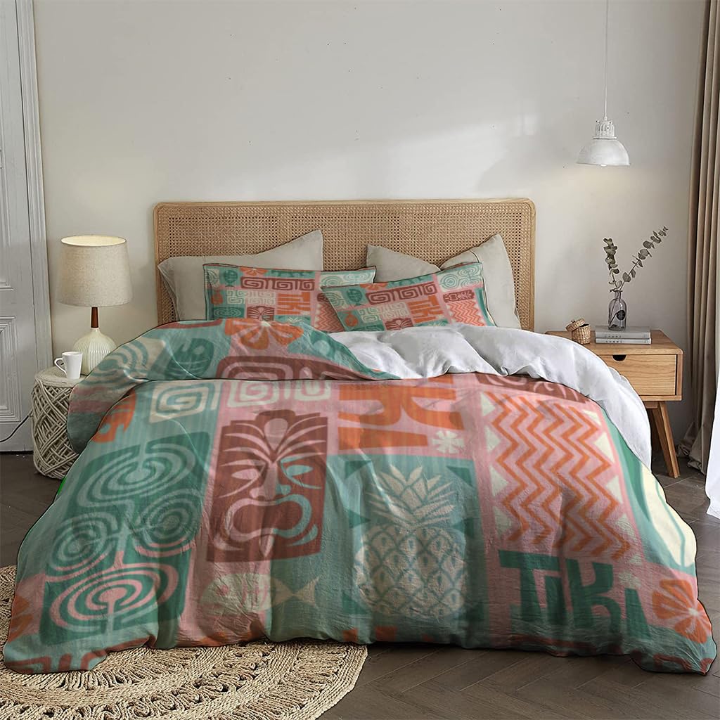 NIBAINLO 布団カバーエキゾチックなハワイアントロピカルブルーパープルパターン 肌に優しい ピーチスキン加工 掛け布団カバー 和式 洋式 あったか 布団カバーセット リバーシブル ホームステイ ホテル 家庭兼用