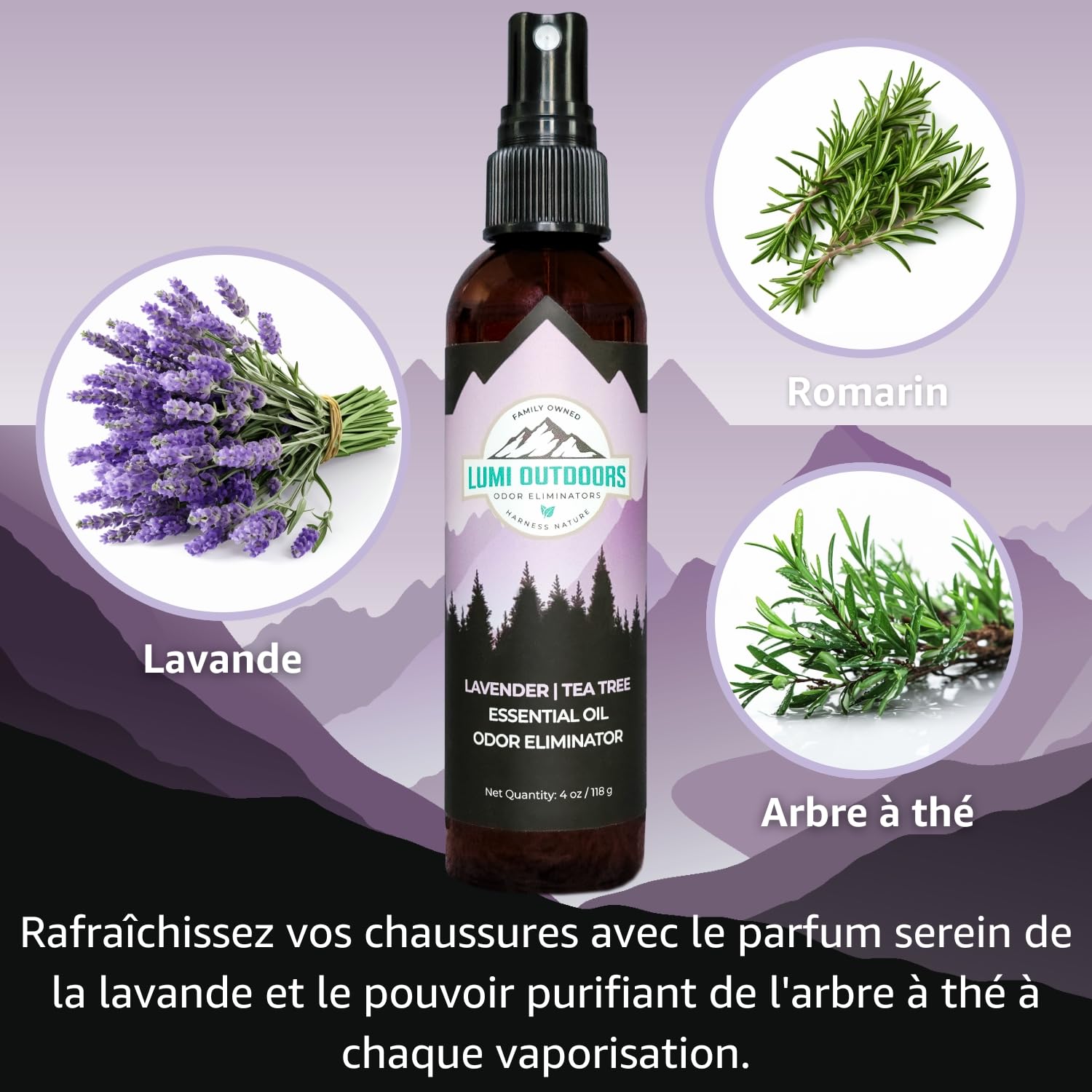Lumi Outdoors Vaporisateur Désodorisant Chaussures Anti-Odeurs - Spray Désodorisant Naturel - Lot de 3 arômes : Citron eucalyptus, Agrumes tea tree, Lavande tea tree