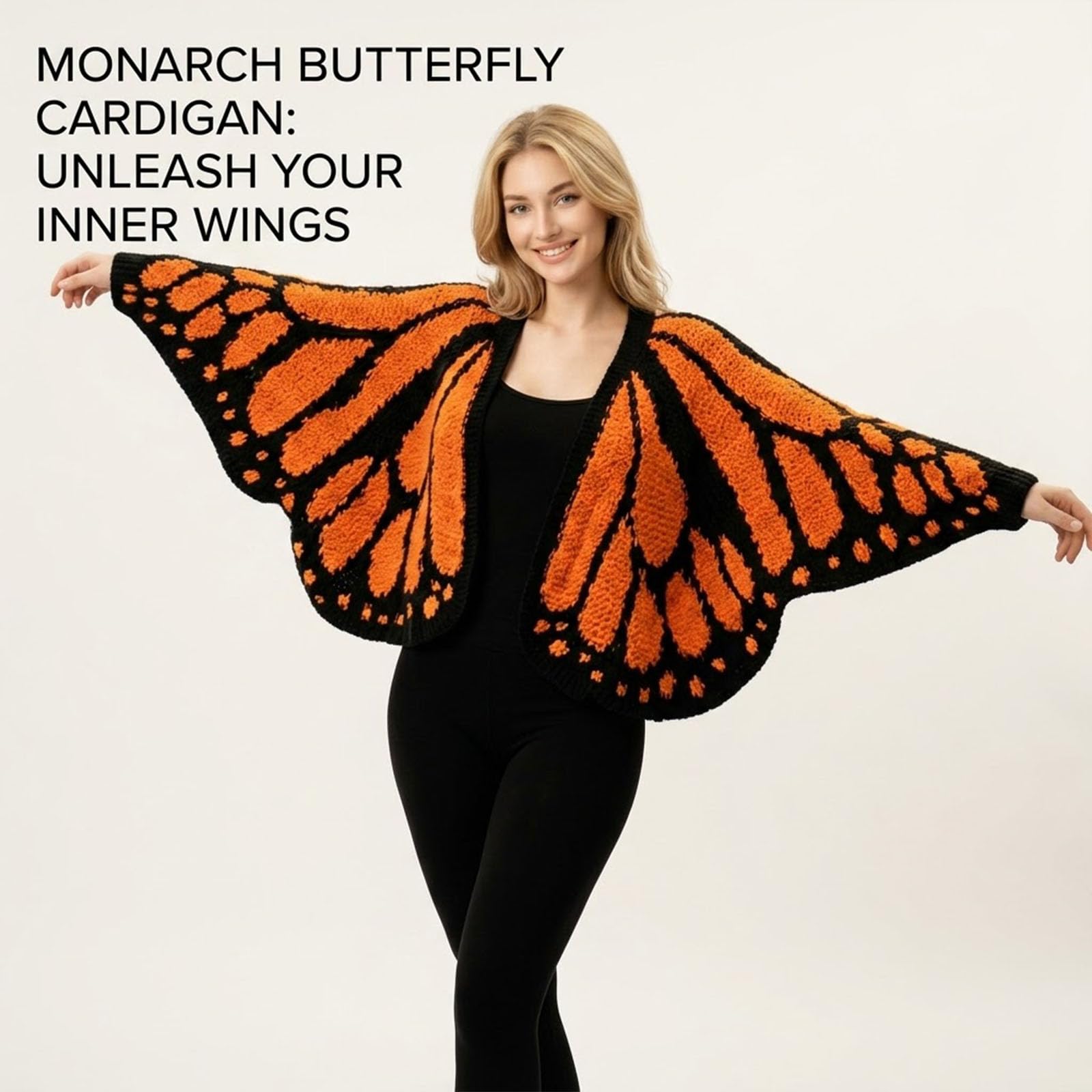 Genérico Cárdigan de Mariposa Monarca para Mujer - Chaqueta de Punto de Ganchillo Frente Abierto - Capa Poncho Boho con Patrón de Alas
