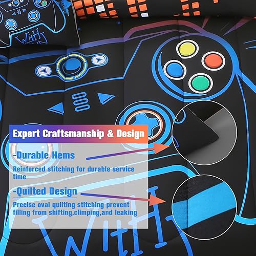 Miniatura 5 de Keyroal Juego de edredón de 6 piezas para consola de videojuegos con sábanas para niños, niñas, niños y adolescentes, cama temática de juegos