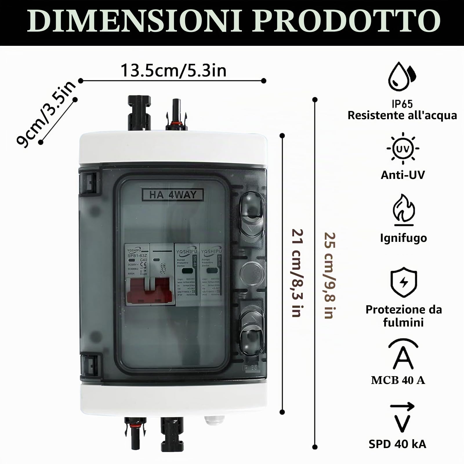 Protezione Sovratensione Fotovoltaica, 1 In 1 Out Interruttore Automatico DC Protezione Contro I Fulmini 1 Stringhe 1000V DC40A 20-40KA Scatola Connessione Generatore Connessione Solare IP65