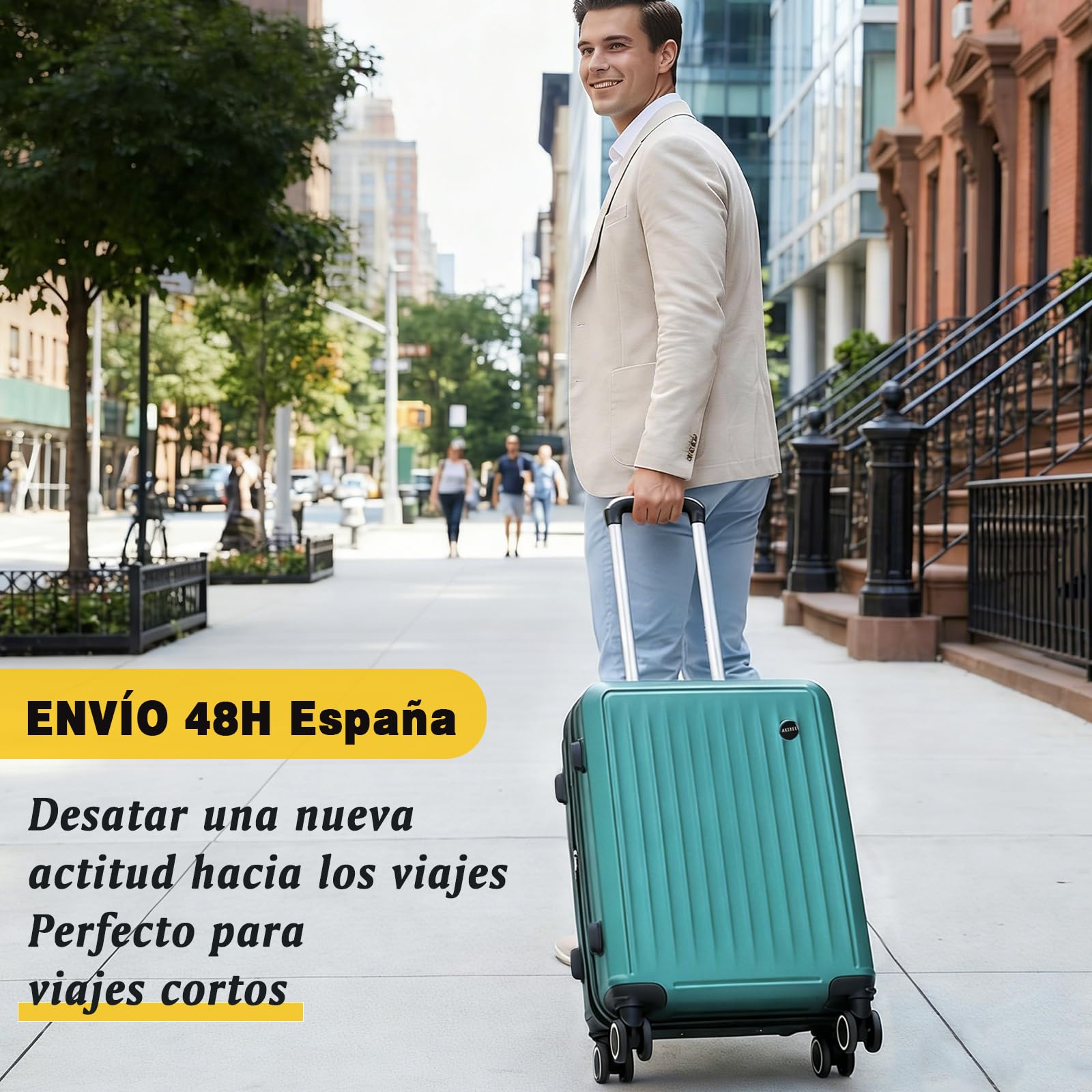 Maleta de Cabina 55x40x20cm, Trolley de Cabina Rígido Resistente Ligera de ABS Ruedas 360° con Tirador telescópico y Cerradura Seguridad, Apto para Vueling, Ryanair, EasyJet(Verde Metalizado)